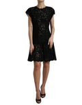Women's Black Floral Lace Cotton A-Line Mini Dress Nylon Viscose