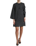 Women's Black White Polka Dot Nylon Shift Mini Dress Cotton