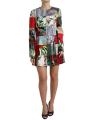 Women's Multicolor Floral Patchwork Shift Mini Dress