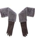 Women's Gray Mink Fur Lambskin Suede Leather Gloves And