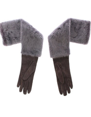 Women's Gray Mink Fur Lambskin Suede Leather Gloves And