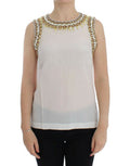 Women's White Crystal Embellished Tank Top Silk