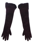 Women's Purple Mink Fur Goatskin Suede Leather Gloves