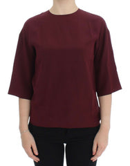 Women's Red 3-4 Sleeve Silk Blouse