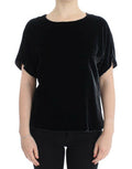 Women's Black Velvet Shortsleeved Blouse Silk