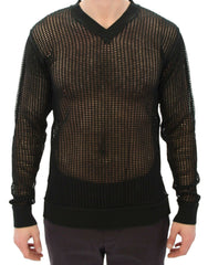 Men's Dark Green Runway Netz Pullover Netted Sweater Cotton Clothing