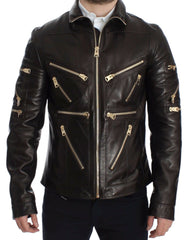 Men's Brown Lambskin Leather Zipper Jacket Clothing