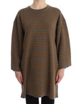Women's Oversized Gray Yellow Striped Sweater Top Wool