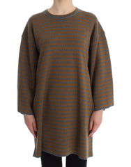 Women's Oversized Gray Yellow Striped Sweater Top Wool