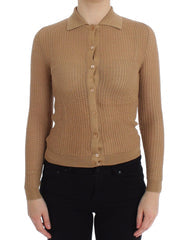 Women's Knitted Cotton Polo Cardigan Beige