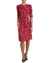 Women's Multicolor Floral Poppy Print Sheath Dress Silk Elastane
