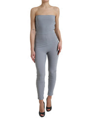 Women's Gray Nylon Strapless Bodycon Jumpsuit Dress Polyester Elastane