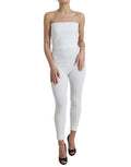 Women's White Nylon Strapless Bodycon Jumpsuit Dress Elastane