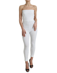 Women's White Nylon Strapless Bodycon Jumpsuit Dress Elastane