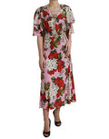 Women's Multicolor Floral Crystal Embellished A-Line Dress Silk Elastane