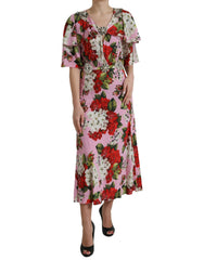 Women's Multicolor Floral Crystal Embellished A-Line Dress Silk Elastane