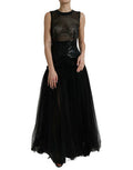 Women's Sequined Mesh Gown Black Nylon Silk Elastane