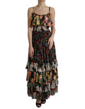 Women's Multicolor Floral Chiffon Tiered Maxi Dress Silk