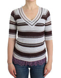 Women's Striped Lace V-Neck Short Sleeve Top Sweater Rayon Blend