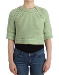 Women's Green Cropped Knit Sweater Knitted Jumper Cotton Blend Clothing