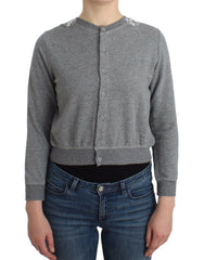 Women's Lace-Detail Cotton Cardigan Gray Elastane Clothing