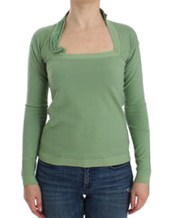 Women's Green Wool Blend Striped Long Sleeve Sweater Nylon Clothing