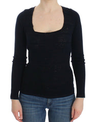 Women's Blue Knitted Wool Stretch Sweater Top