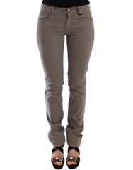 Women's Taupe Beige Slim Jeans Denim Pants Skinny Cotton
