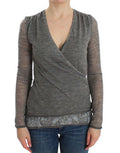 Women's Gray Wool Blend Stretch Long Sleeve Sweater Rayon Clothing