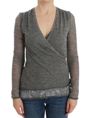 Women's Gray Wool Blend Stretch Long Sleeve Sweater Rayon Clothing