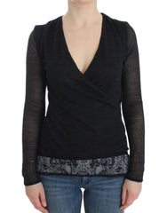 Women's Black Wool Blend Stretch Long Sleeve Sweater Rayon Clothing