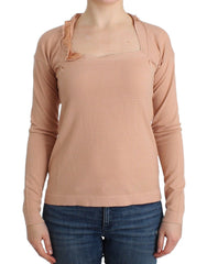 Women's Orange Wool Blend Striped Long Sleeve Top Nylon