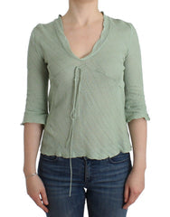 Women's Green Lightweight Knit Sweater Top Blouse Cotton