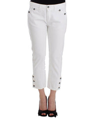Women's White Cropped Jeans Denim Pants Branded Capri Cotton