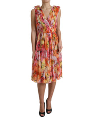 Women's Multicolor Sunflower Print Silk Midi Dress