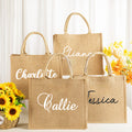 Nombre personalizado Bolsa de yute de gran tamaño Viaje diario Esencial Cumpleaños Fiesta de boda Regalo para mujeres Amigos