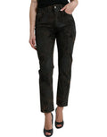 Women's Brown Boyfriend Mid Waist Cotton Denim Jeans Elastane Clothing