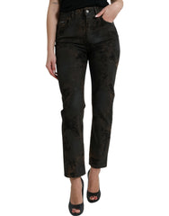 Women's Brown Boyfriend Mid Waist Cotton Denim Jeans Elastane Clothing