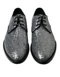 Silver Sequined Lace Up Men Derby Dress Shoes Black | Leather