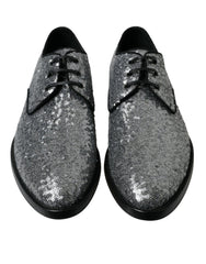 Silver Sequined Lace Up Men Derby Dress Shoes Black | Leather