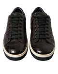 Brown Croc Exotic Leather Men Casual Sneakers Shoes Crocodile