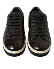 Brown Croc Exotic Leather Men Casual Sneakers Shoes Crocodile