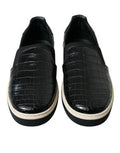 Men's Black Croc Exotic Leather Sneakers Shoes
