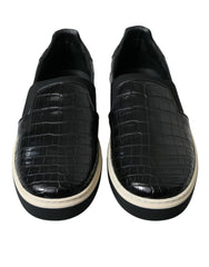 Men's Black Croc Exotic Leather Sneakers Shoes
