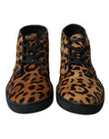 Men's Brown Leopard Pony Hair Leather Sneakers Shoes