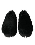 Men's Black Fur Leather Slippers Dress Shoes Lamb