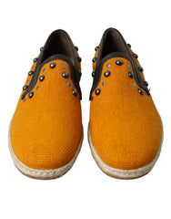 Men's Orange Linen Leather Studded Loafers Shoes