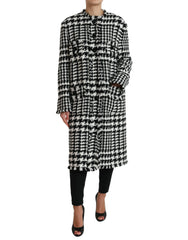 Women's Black White Houndstooth Trench Coat Jacket And Clothing