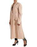 Women's Beige Cotton Single Breasted Long Coat Jacket Acetate Nylon Elastane Clothing