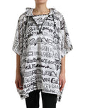 Women's White Logo Print Hooded Blouson T-Shirt Top Black And Polyester